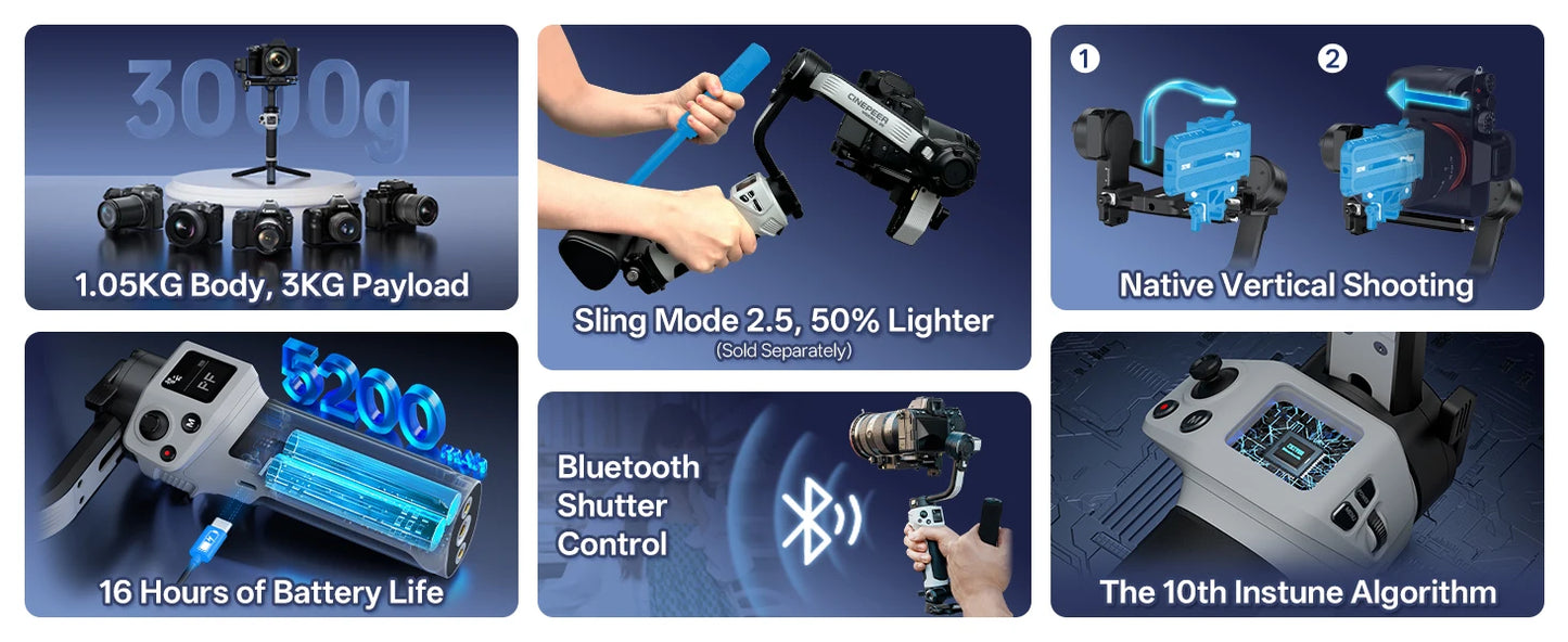 ZHIYUN Official CINEPEER WEEBILL 3E Handheld Camera Gimbal Stabilizer 3-Axis Cameras Gimbals for DSLR Mirrorless Cameras.