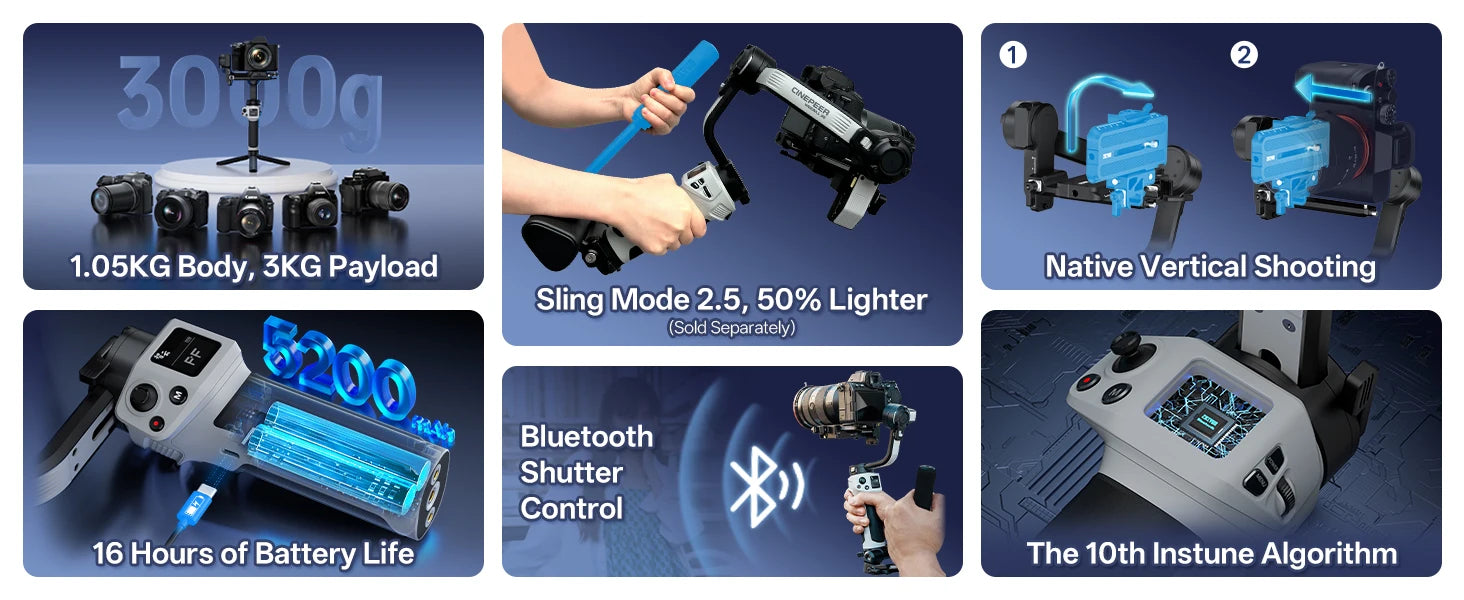 ZHIYUN Official CINEPEER WEEBILL 3E Camera Stabilizer Handheld Gimbal 3-Axis Cameras Gimbals for DSLR Mirrorless Cameras.