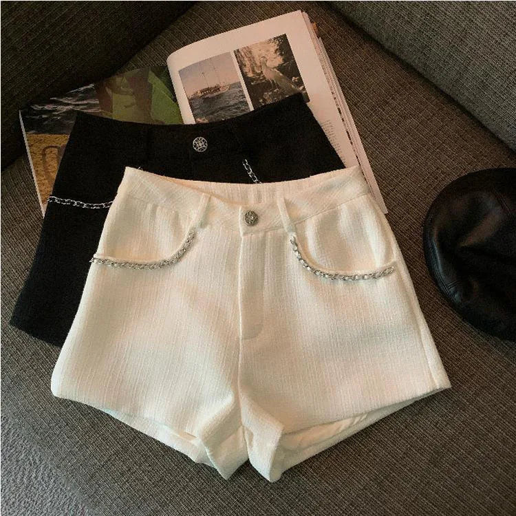 Fashion Tweed High Waist Women Shorts Autumn Winter Slim Office Woolen Black Shorts Women