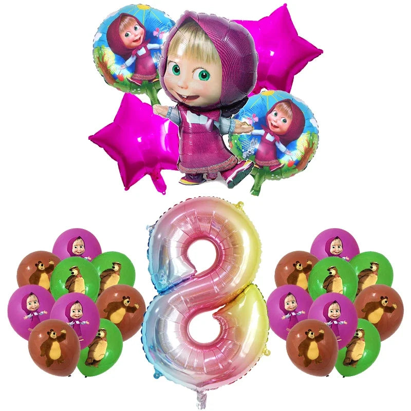 Mashas und Bär Geburtstag Party Dekoration Cartoon Thema Luftballons Kinder Event liefert Einweggeschirr Hintergrund