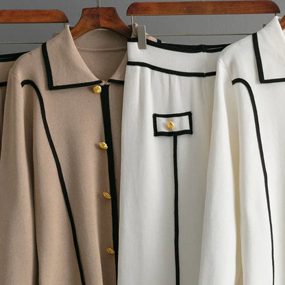 Women Sweater 2 Piece Suit Pullover Knitted Wide Leg Pants Muslim Sets Knitwear Single Breasted 2025 Outfits Autumn Winter.