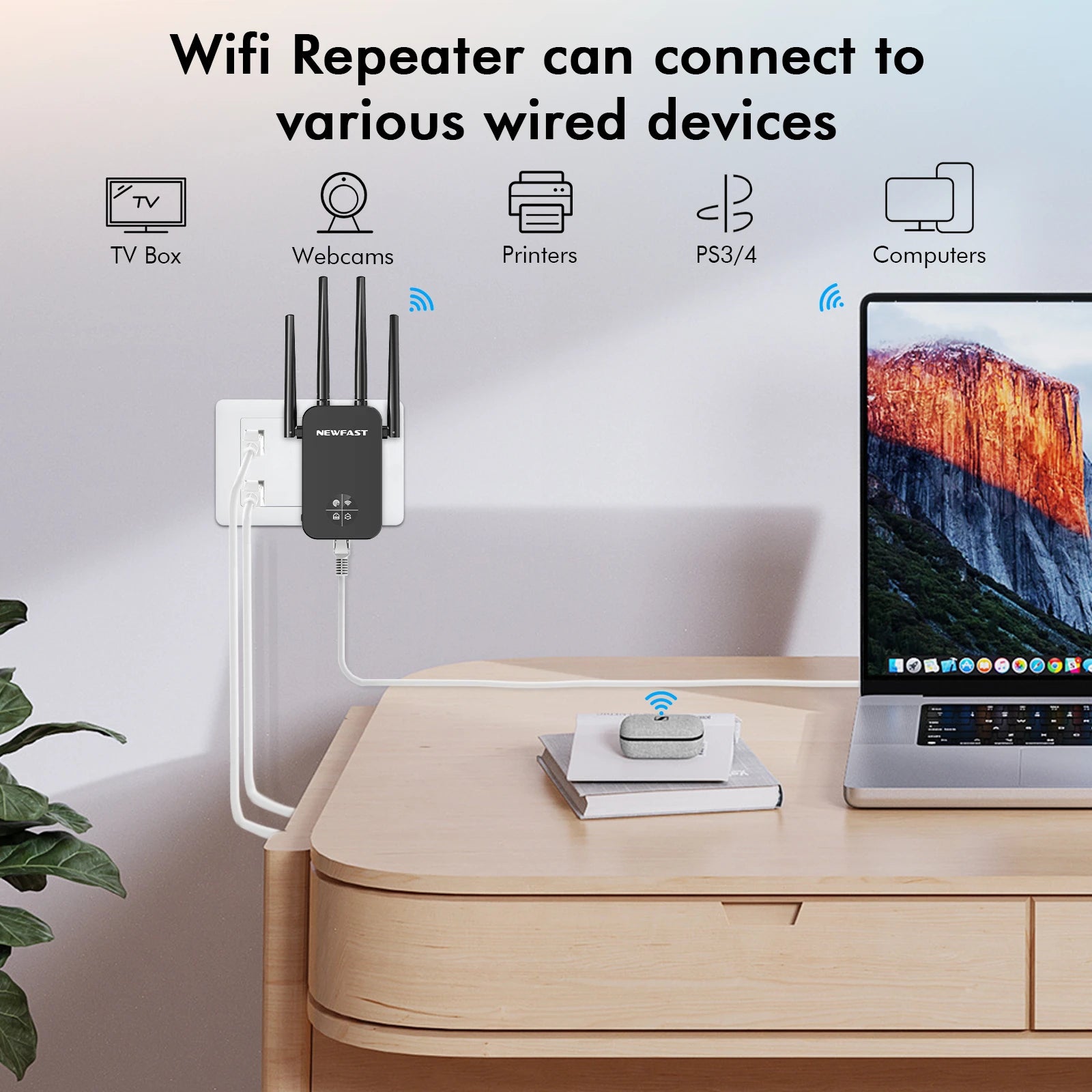 Comfast 1200Mbps Wifi Repeater 2.4/5G Dual-band Wireless WIFI Extender Smart Screen Home Router 4 Antennas WPS/RESET EU Plug.