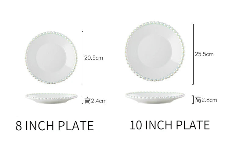 Ceramic Tableware Set Nordic Creative Pearls Beaded Edge Western Food Snack Plate Rice Bowl Soup Bowl Steak Plate Set Kitchen.