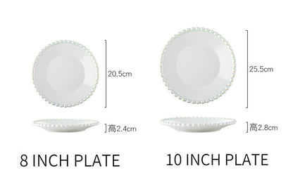 Ceramic Tableware Set Nordic Creative Pearls Beaded Edge Western Food Snack Plate Rice Bowl Soup Bowl Steak Plate Set Kitchen.
