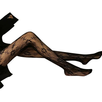 Gothic Women Lolita Leggings Hollowed Out Mesh retro Girls Stockings Japanese Bottomed Lace Pantyhose Floral Rattan Black Tights