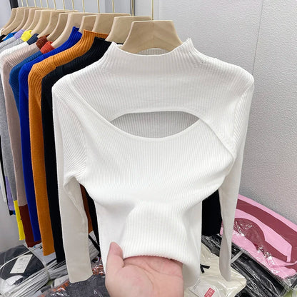 2025 weibliche Casual Pullover Herbst Winter Sexy Aushöhlen Frauen Pullover Schlank Vintage Jumper Weiche Warme Pull Gestrickte Pullover Tops