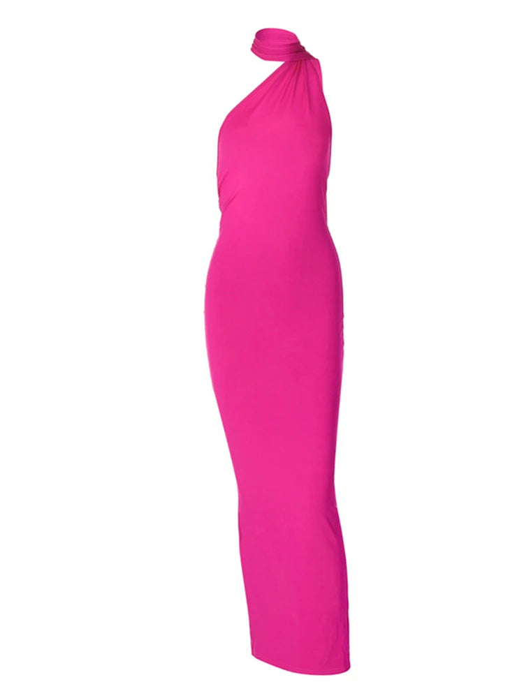 Neon Y2K Kleidung eine Schulter ärmellose rücken freie geraffte figur betonte Maxi kleider für Frauen Club Geburtstags feier Abend Abschluss ball.