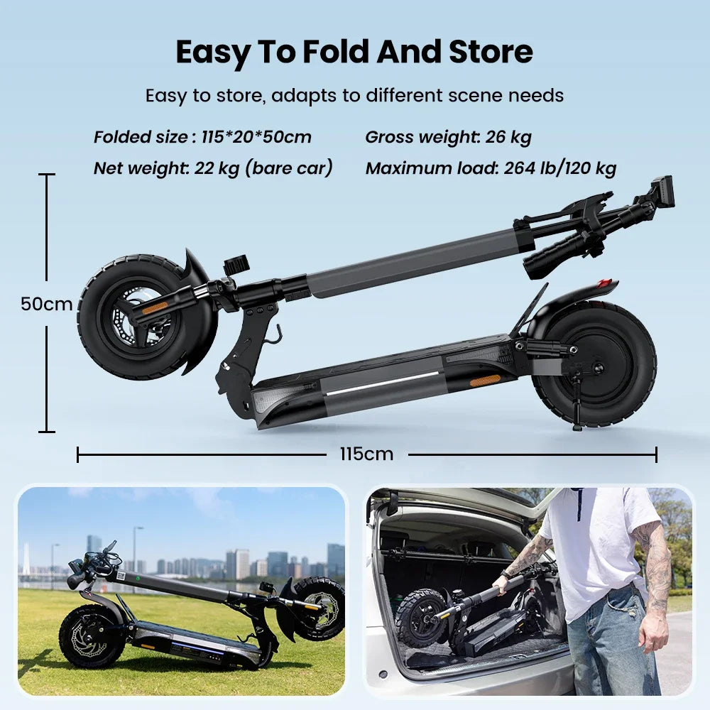 ISCOTER W9 Electric scooter 1000W engine 48V14AH battery foldable E-type scooter 10-inch pneumatic tire adult electric scooter.