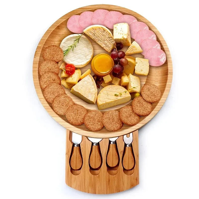 Bamboo Cheese Board Set With Cheese Knife Portable Outdoor Dinner Plates Hotel Restaurant Decoration Accessories Bread Tray set.