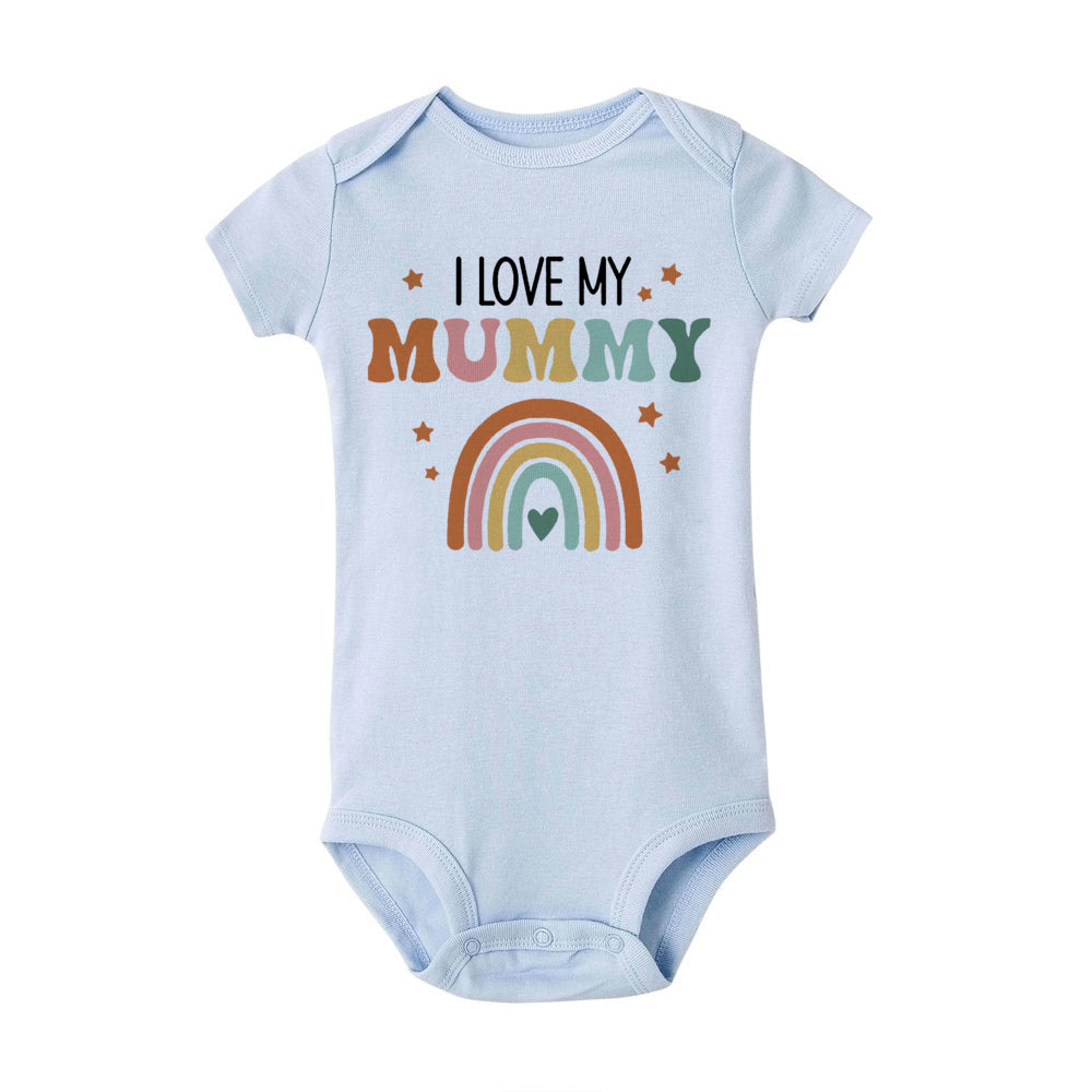 Ich liebe Mama und Papa, Regenbogen-bedruckter Neugeborenen-Body, lustiger Sommer-Kurzarm-Säuglingsspielanzug, Body für Jungen und Mädchen.