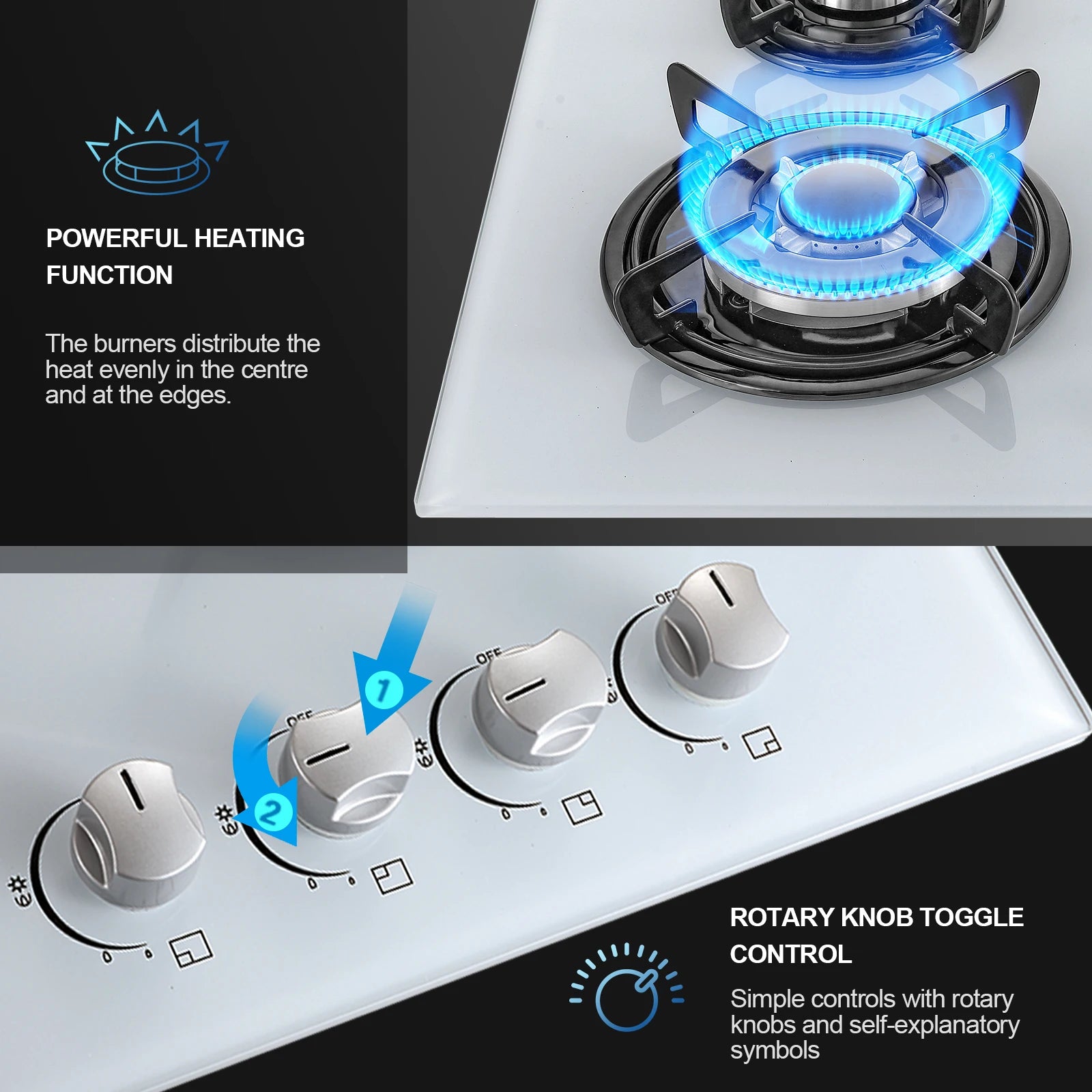 4-Burner Glass Ceramic Built-in Natural gas Propane gas New White Gas hob.