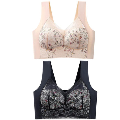 2pcs Womens Seamless Ice Silk Full Cup Bras No Steel Ring Support Lace Bralette Large Size Brassiere Comfort Ventilate Underwear.