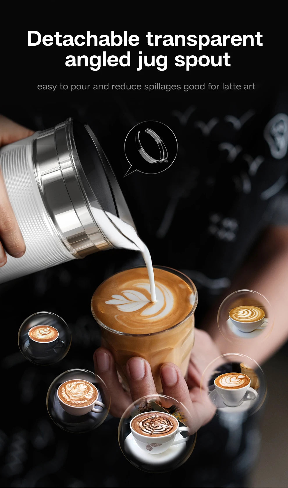 HiBREW Milk Frother Frothing Foamer Chocolate Mixer Cold/Hot Latte Cappuccino fully automatic Milk Warmer Cool Touch M1A.