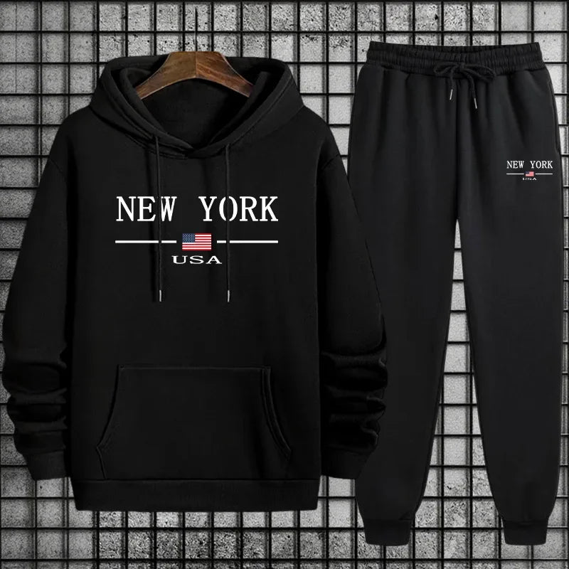 Men's Sportswear Sweatshirt + Pants 2piece Set Autumn Winter Daily Casual Sporty Jogging Suit Male Urban Fashion Hoodie Outfits