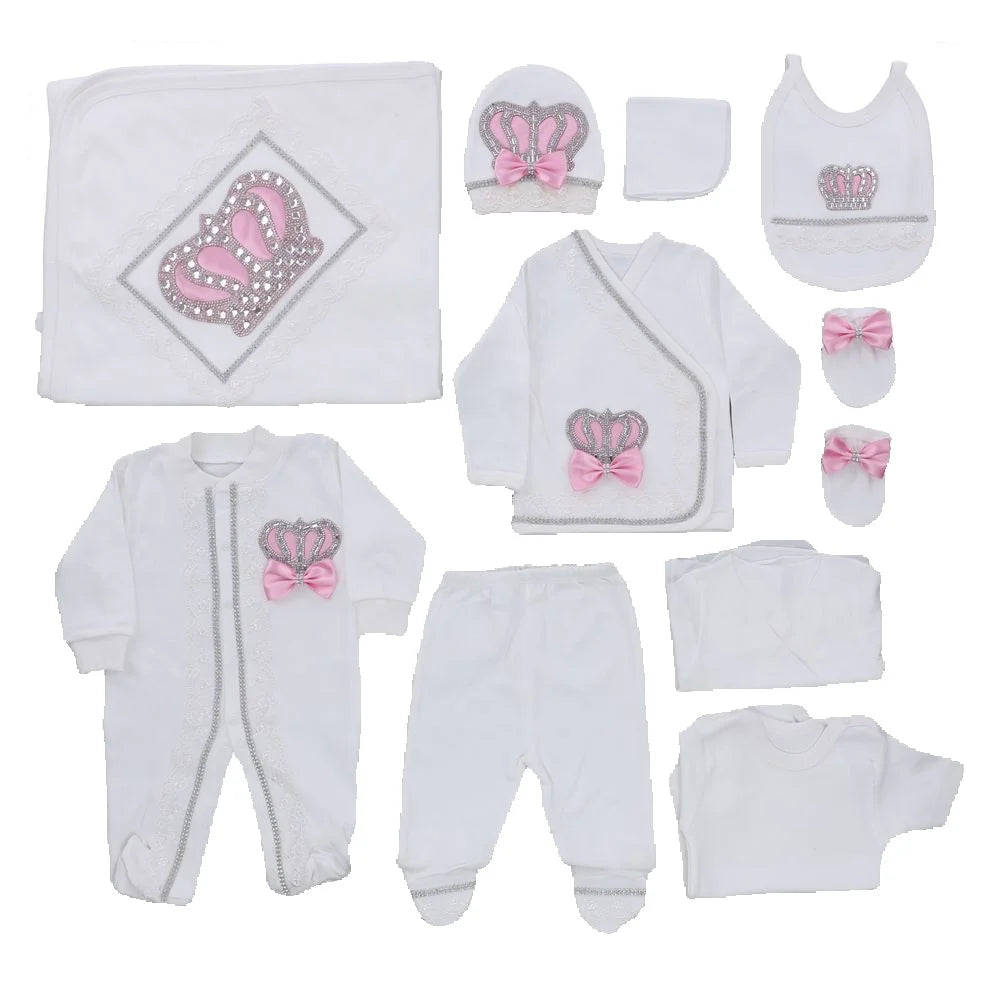 10-teiliges blaues 100 % Baumwollgewebe, gestrickt, Großhandel, individuell gestaltet, Neugeborene, neues Design, Winterkleidung, Kleidung, Luxus-Baby-Strampler-Set.