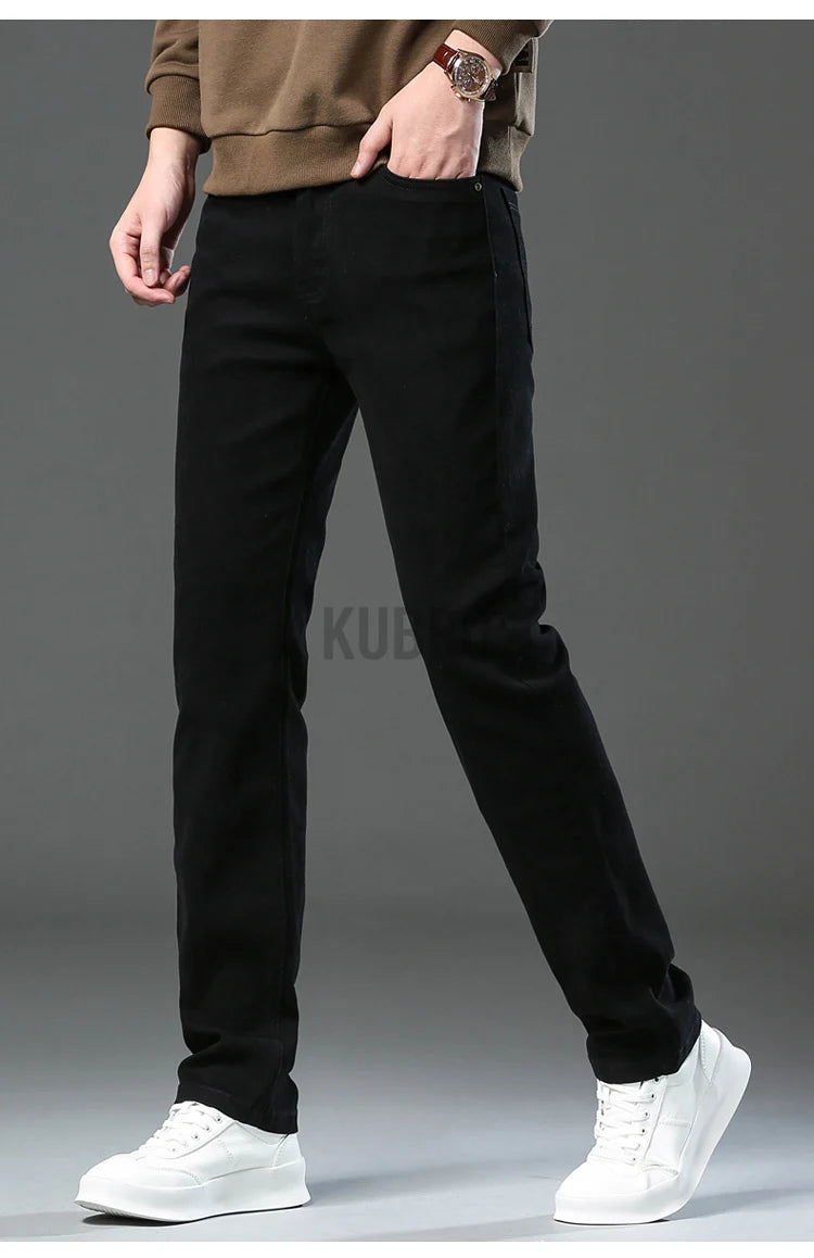 Fashion Loose Straight Business Casual Stretch Denim Pants Male Brand Trousers 3 Colors Plus Size Mens Clothing Slim Jeans 28-44.
