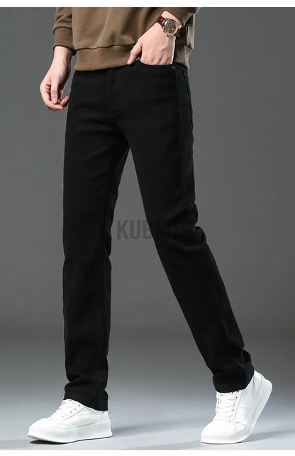 Fashion Loose Straight Business Casual Stretch Denim Pants Male Brand Trousers 3 Colors Plus Size Mens Clothing Slim Jeans 28-44.