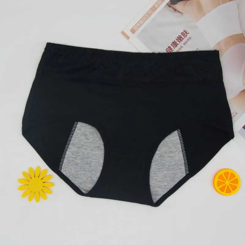 3 Pcs Women's Cotton Briefs Menstruation Underwear Leak Proof Sanitary  With Menstrual Bamboo Fancy Low Waist Slimming Panties.