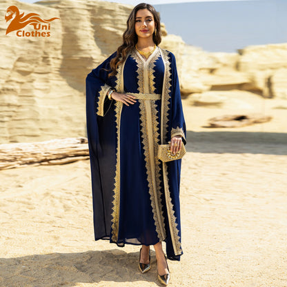 Uni Ramadan Sequins Dubai Abayas Arab Tunics Batwing Sleeve Dresses For Women Gala Two pieces Moroccan Elegant Kebaya