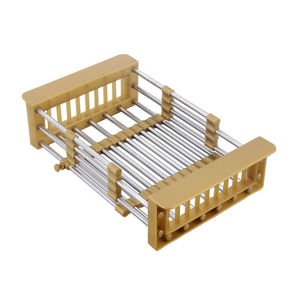 Goldene Küchenspüle über der Theke, Einzelschüssel aus Edelstahl 304, Goldkorb, Abtropffläche, Seifenspender, Waschbecken