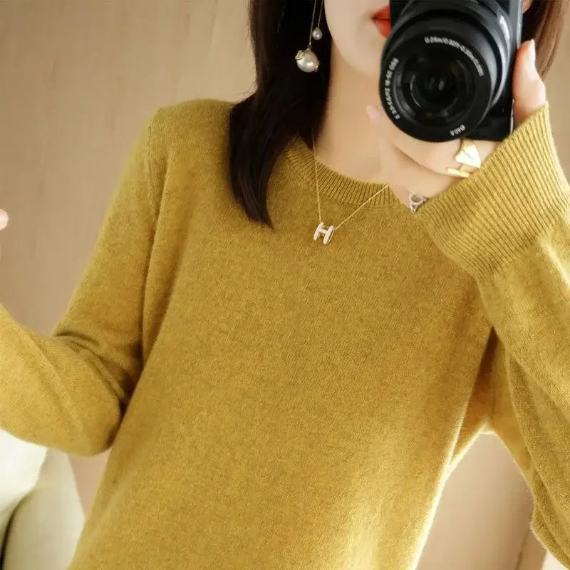 2025 frauen Pullover Frühling Herbst Lange Hülse O-ansatz Pullover Warme Bodenbildung Shirts Koreanische Mode Pullover Strickwaren Weiche Jumper