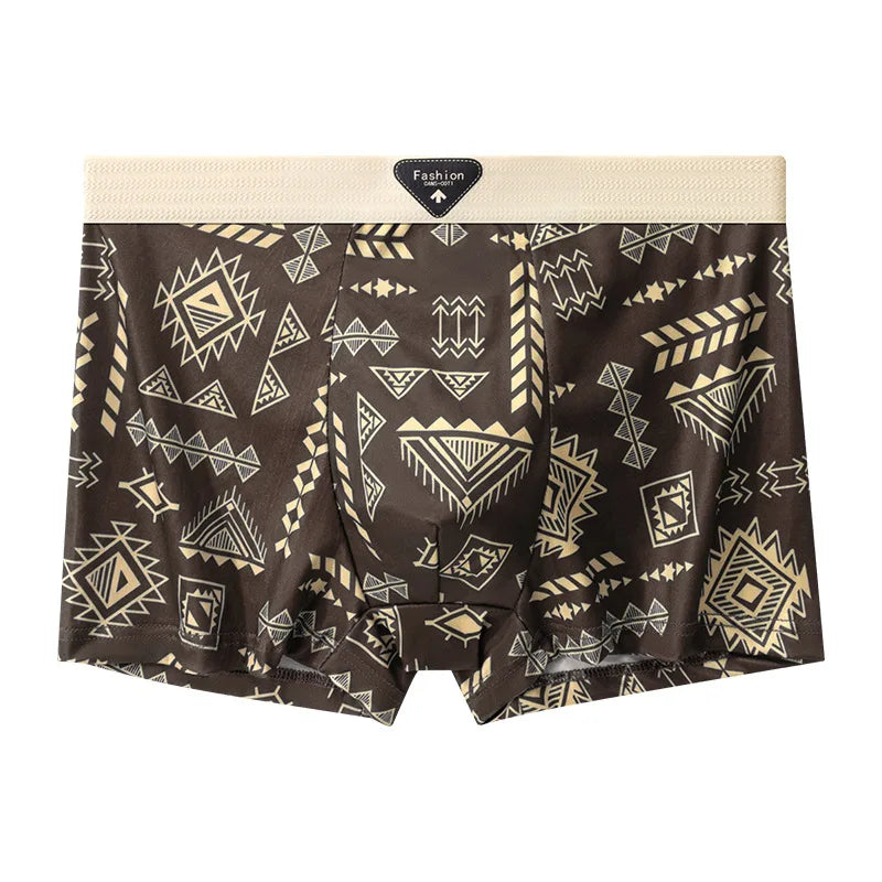 4Pcs Boxer Shorts männer Unterwäsche Eis Seide Unterhose Sexy Höschen Gedruckt Boyshort Atmungsaktive Elastische Dessous Plus Größe L-4XL