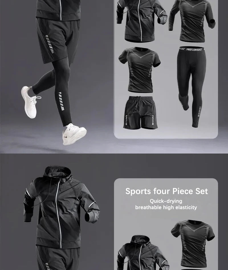 Fashion Breathable Running Sports Suit Men's Fitness Clothes All-Seasons Professional Morning Running Clothes Quick Dry Training.