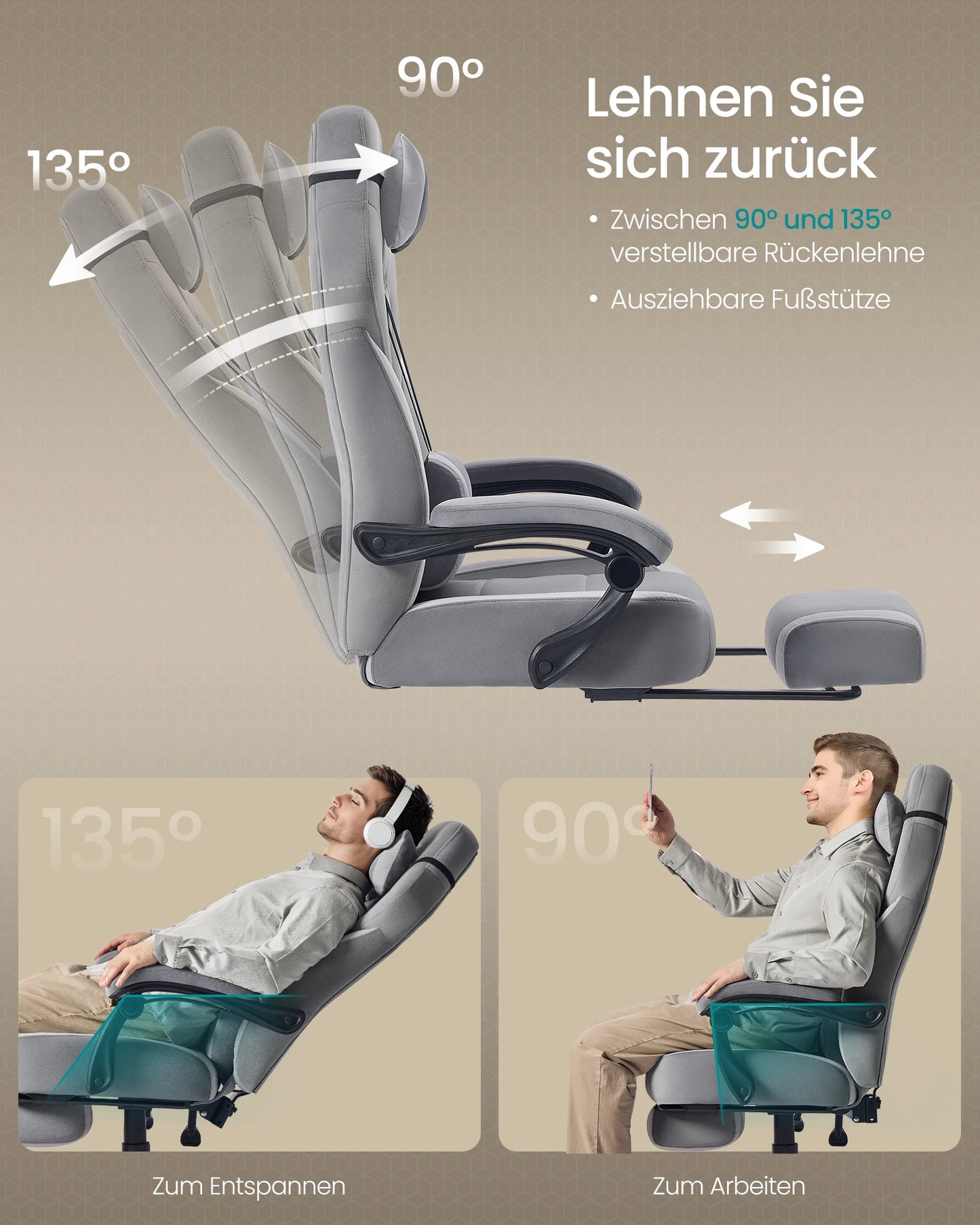 SONGMICS Gaming-Stuhl, Bürostuhl, Computerstuhl, ergonomisches Design, mit Fußstütze