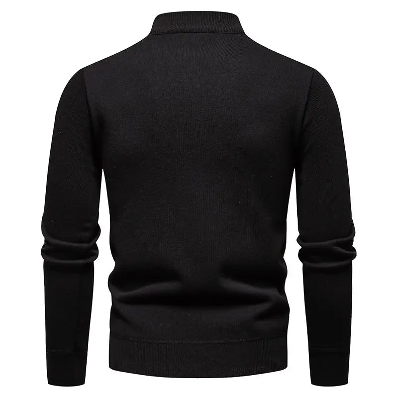 Autumn Winter Men's Half Zipper Knitted Pullovers Solid Slin Fit Casual Sweater Male Fleece Warm Stand Collar Pullover Sweaters.