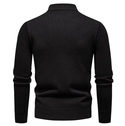 Autumn Winter Men's Half Zipper Knitted Pullovers Solid Slin Fit Casual Sweater Male Fleece Warm Stand Collar Pullover Sweaters.