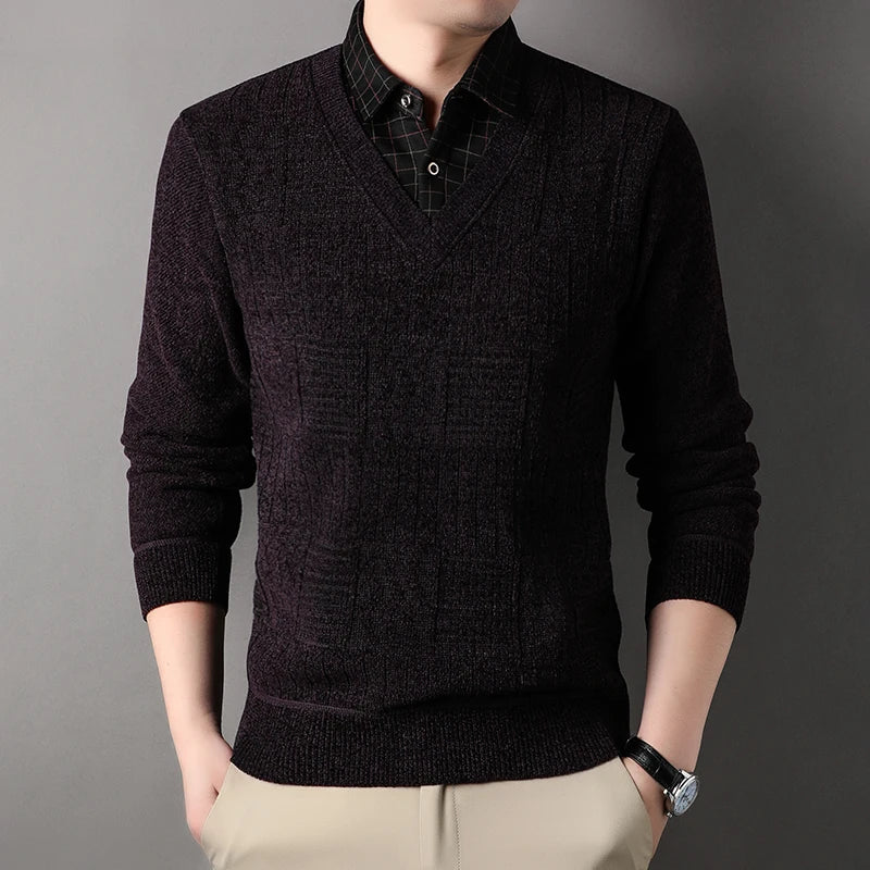 Winter Men Fleece Sweater Thickened Pullover Shirt Collar Sweaters Velvet Clothing Autumn Winter Jumpers Fashion Knitwear.