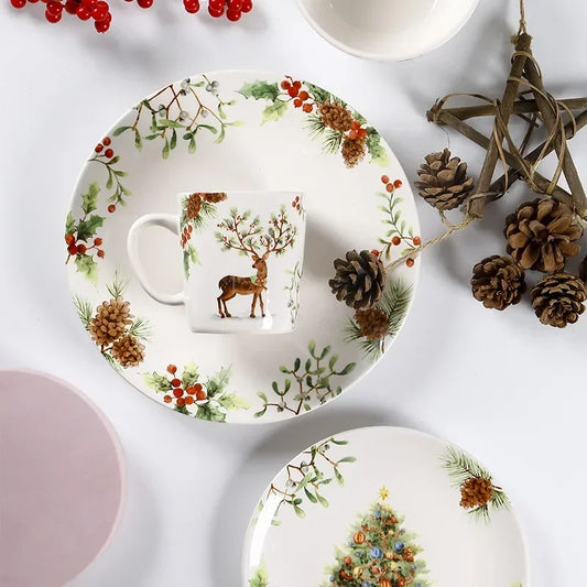 Christmas Tree Ceramic Plate European Style Tableware Coffee Mug Dinner Plates Fruit Snack Western Dishes Kitchen Christmas Gift.