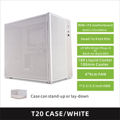 METALFISH T20 Mini ITX White Case 9L Compact PC Chassis Support Flex PSU/240mm GPU/100mm Cooler/180 Liquid Cooler.