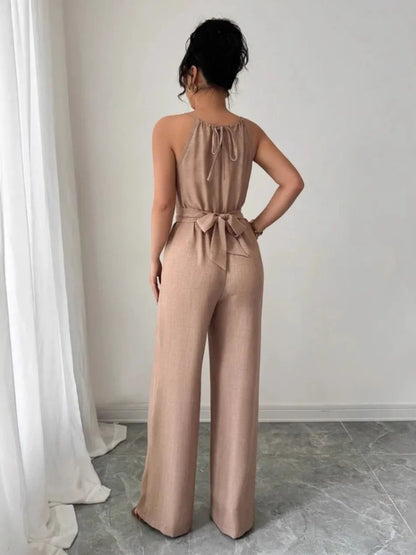 Woman Jumpsuits Elegant Summer Fold Off Shoulder Beads Jumpsuits Fashionable Slim Fit Belt Button High Waist Wide Legs Jumpsuits.