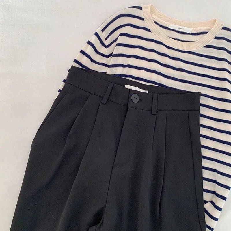 Hohe Taille Frauen Anzug Hosen fallen gerade Büro Damen koreanische Mode Hosen lässig Knopf lose weibliche schwarze Hosen neue 2024.