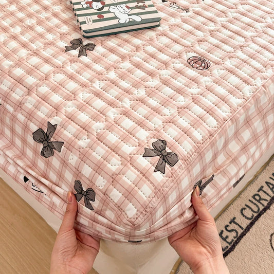 Thicken Bed Cover Waterproof Mattress Protector Elastic Bedspread Printed Bed Linen for Home 매트리스 커버 (No Pillowcase).