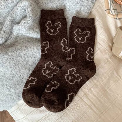 Christmas Gift Socks Women Winter Keep Warm Wool Socks Cute Bear Cartoon Happy Funny Kawaii Daily Streetwear Woman Floor Socks.