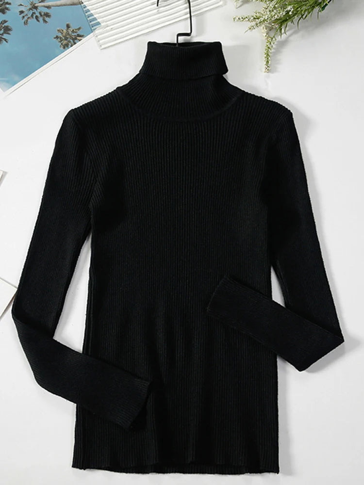 JMPRS Rollkragenpullover Frauen Mode Einfache Winter Pullover Jumper Hohe Elastische Gestrickte Herbst Weibliche Grundlegende Tops Casual Bluse