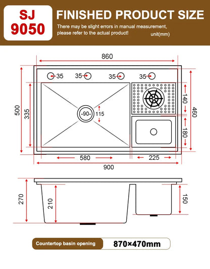 Hidden Cup Washer Sink With Cover Kitchen Sink Stainless Steel Washbasin Multifunctional Large Single Slot For Kitchen