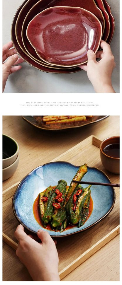 Irregula Ceramic Beef Plate Rice Noodles Soup Bowl Breakfast Bread And Beef Egg Plate.