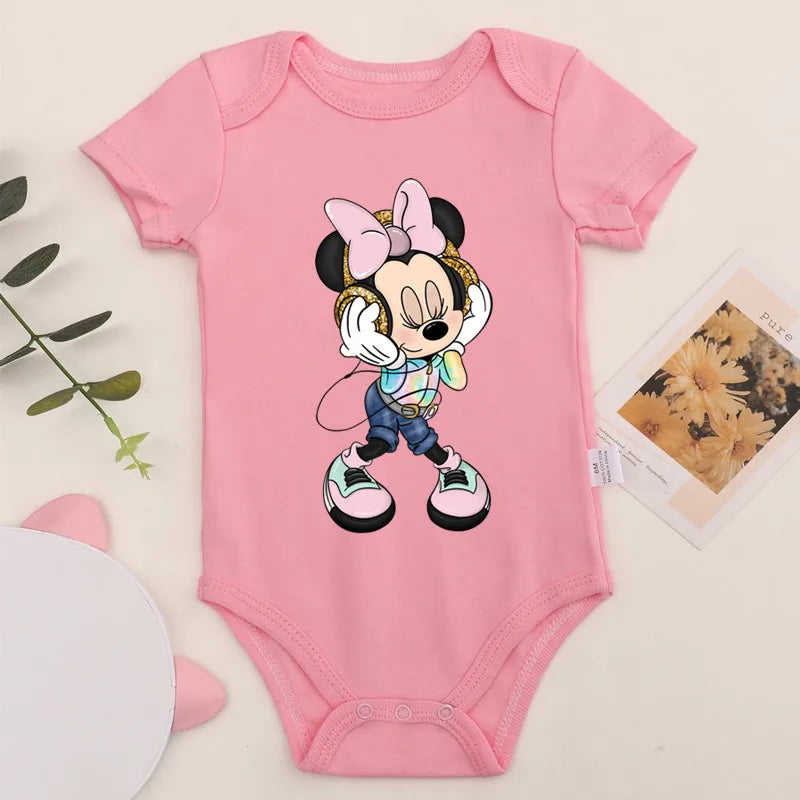 Niedliche Leopard Minnie Maus Disney Newbron Bodys Baby Kleidung Sommer Kurzarm Baumwolle Minnie Kawaii Stram pler Overall