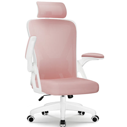 AUTHMIC Ergonomischer Bürostuhl (ROSA) mit klappbaren Armlehnen, verstellbarer Rückenlehne, verstellbarer Kopfstütze und Lordosenstütze, 150 kg