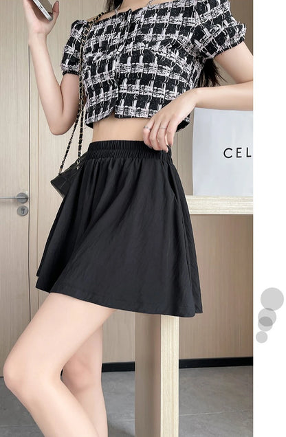 Women Quick Dry Sporty Short Pants Summer Thin Pleated Shorts Skirts High Waist A- Line Five Quarter Pants Cool Wide Leg Pants