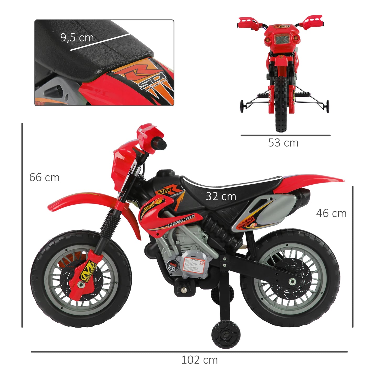 Homcom Children's Electric Motorcycle Battery 6V Rechargeable Children 3+ Years Charger and Wheels Support.