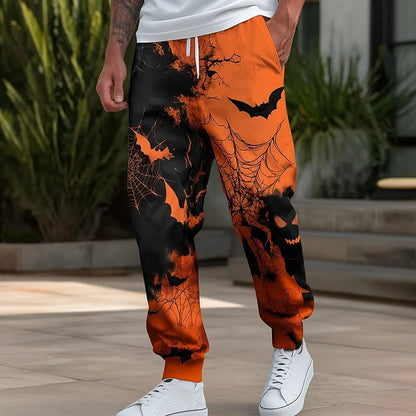 Pumpkin Bat Halloween Costumes Pants Men's Side Pockets Elastic Drawstring Sweatpants Joggers Pants Casual Trousers Fall Winter.