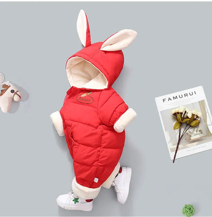 Winter Neue Baby Strampler Jungen Mädchen Patchwork Dicke Plus Samt Overalls Winddicht Mit Kapuze Overalls Schneeanzug Ein Stück Body.