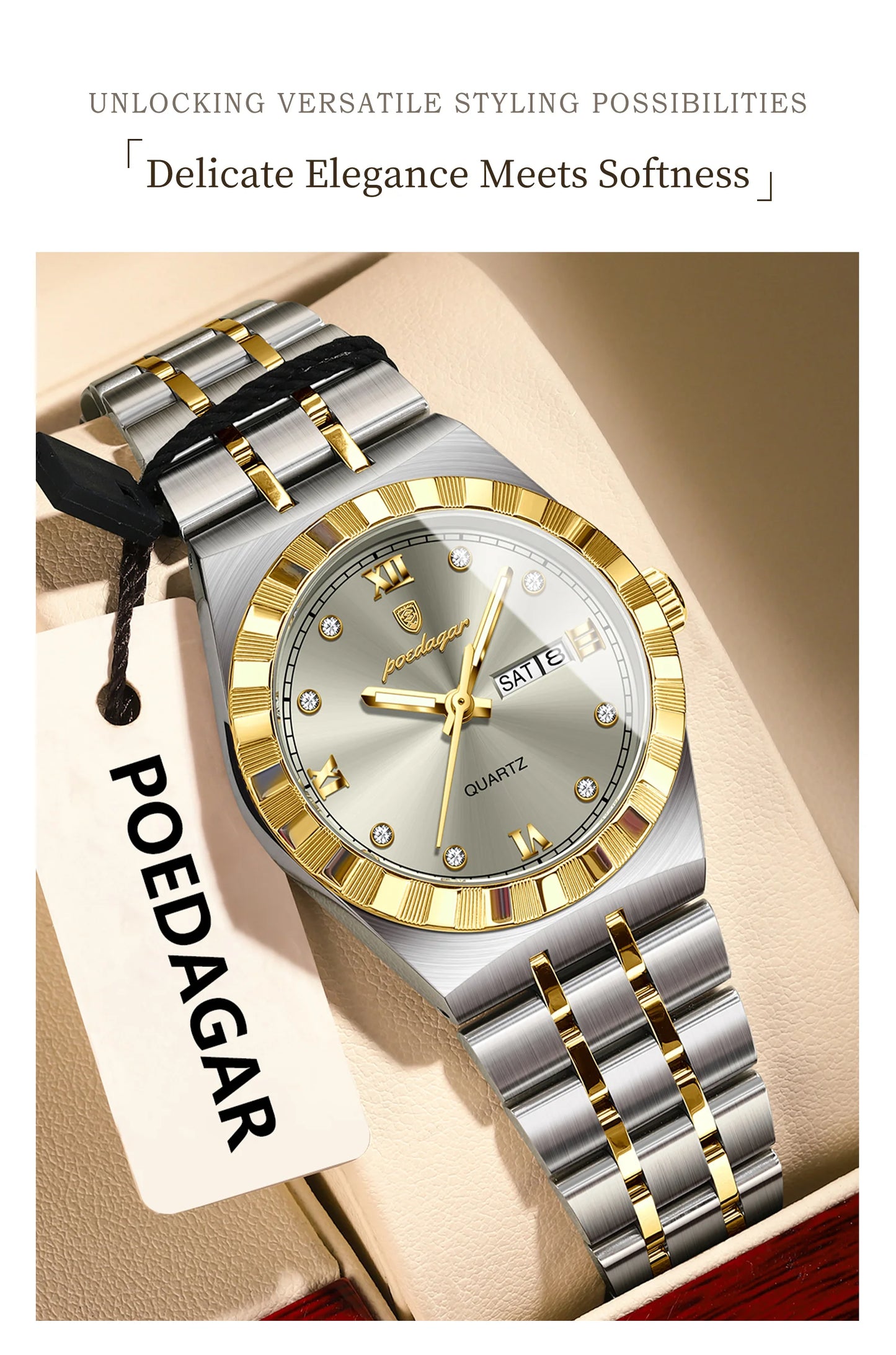 POEDAGAR Luxury Original Ladies Watch Luminous Waterproof Week Date Woman Wristwatch Stainless Steel Women Quartz Watches Female.