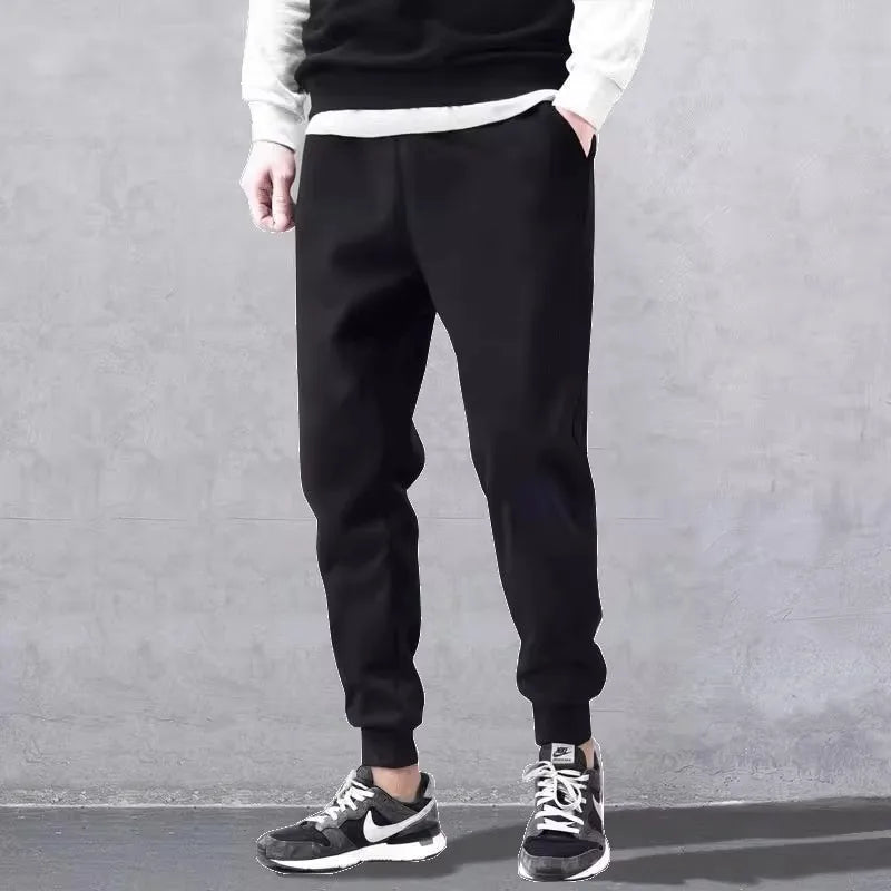 New men's high-quality solid-color sport pants - sport outfit - elastic waist - 2026 casual loose pants - black/grey - cotton jo.