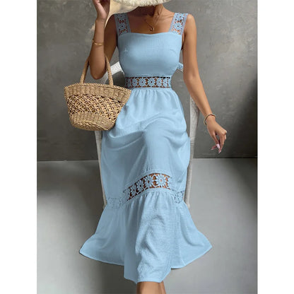 Weiße Lange Kleid Frauen Sommer Sexy Sleeveless Backless Maxi Kleider Damen Elegante Hohle Heraus Spitze Kleid Boho Sommerkleid Vestidos