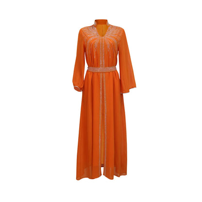 Marok kanis che Kaftan Frauen Mode Diamant mit Gürtel Chiffon Kleid Eid Ramadan arabische Robe Islam Luxus Party muslimische Kleider